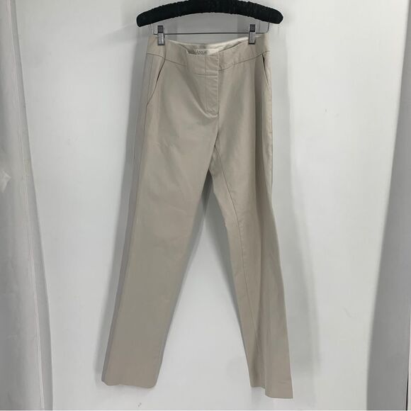 Yigal Azrouel Size 6 tan flat front straight leg cotton stretch pants - Picture 1 of 10